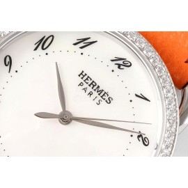 Hermes Arceau 316 Refined Steel Case Leather Strap Watch Orange