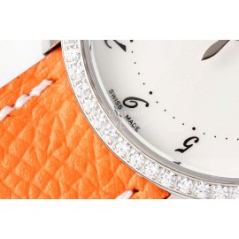 Hermes Arceau 316 Refined Steel Case Leather Strap Watch Orange