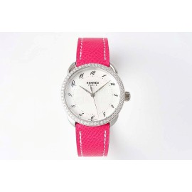 Hermes Arceau 316 Refined Steel Case Leather Strap Watch Pink