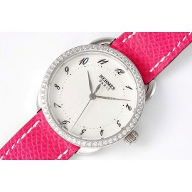 Hermes Arceau 316 Refined Steel Case Leather Strap Watch Pink