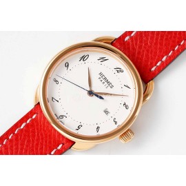 Hermes Arceau 316 Refined Steel Case Leather Strap Watch Red
