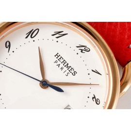 Hermes Arceau 316 Refined Steel Case Leather Strap Watch Red