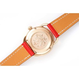 Hermes Arceau 316 Refined Steel Case Leather Strap Watch Red