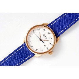 Hermes Arceau 316 Refined Steel Case Leather Strap Watch Blue