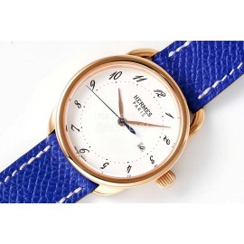 Hermes Arceau 316 Refined Steel Case Leather Strap Watch Blue