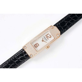 Hermes Kelly 2 Series Diamond Leather Strap Sapphire Crystal Glass Watch Black