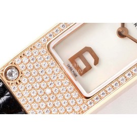 Hermes Kelly 2 Series Diamond Leather Strap Sapphire Crystal Glass Watch Black