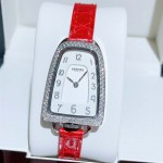 Galop D’Hermès Leather Strap Diamond Watch Red