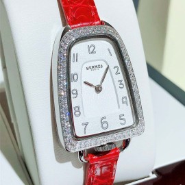 Galop D’Hermès Leather Strap Diamond Watch Red