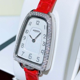 Galop D’Hermès Leather Strap Diamond Watch Red