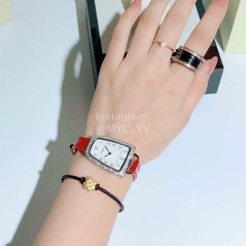 Galop D’Hermès Leather Strap Diamond Watch Red