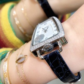 Galop D’Hermès Leather Strap Diamond Watch Black