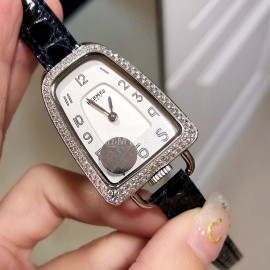 Galop D’Hermès Leather Strap Diamond Watch Black