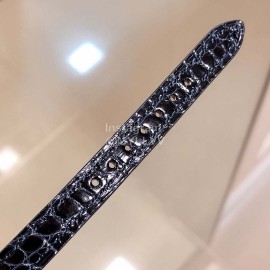 Galop D’Hermès Leather Strap Diamond Watch Black