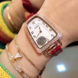 Galop D’Hermès Red Leather Strap Diamond Watch 