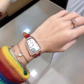 Galop D’Hermès Red Leather Strap Diamond Watch 