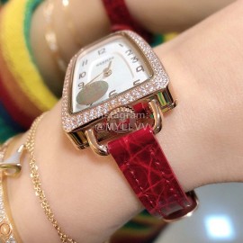 Galop D’Hermès Red Leather Strap Diamond Watch 