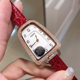 Galop D’Hermès Red Leather Strap Diamond Watch 