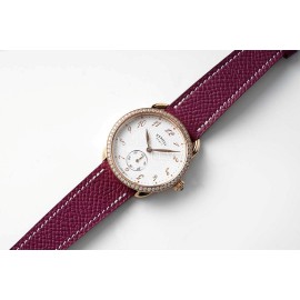 Hermes Arceau 34mm Round Dial Leather Strap Diamond Watch Wine Red