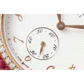 Hermes Arceau 34mm Round Dial Leather Strap Diamond Watch Wine Red