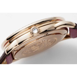 Hermes Arceau 34mm Round Dial Leather Strap Diamond Watch Wine Red