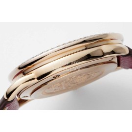 Hermes Arceau 34mm Round Dial Leather Strap Diamond Watch Wine Red