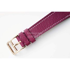Hermes Arceau 34mm Round Dial Leather Strap Diamond Watch Wine Red