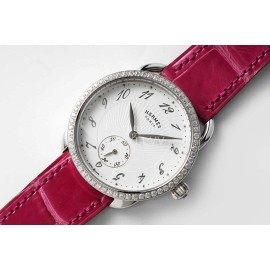 Hermes Arceau 34mm Round Dial Leather Strap Diamond Watch
