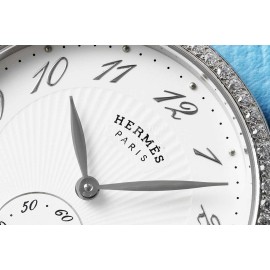 Hermes Arceau 34mm Round Dial Blue Leather Strap Diamond Watch