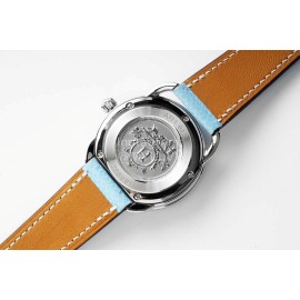 Hermes Arceau 34mm Round Dial Blue Leather Strap Diamond Watch