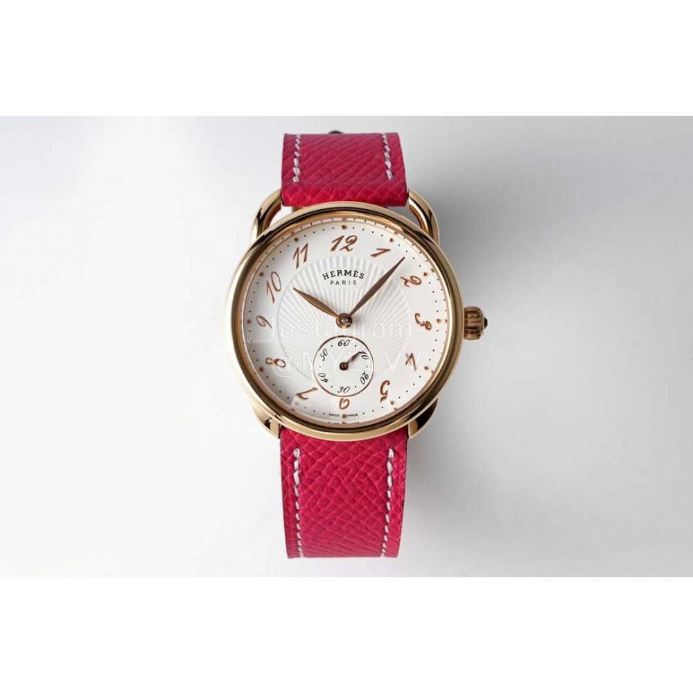 Hermes Arceau 34mm Round Dial Red Leather Strap Watch