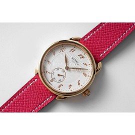 Hermes Arceau 34mm Round Dial Red Leather Strap Watch