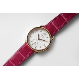 Hermes Arceau 34mm Round Dial Leather Strap Watch Purplish Red