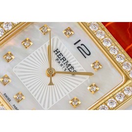 Hermes Bv Factory 316 Refined Steel Leather Strap Diamond Watch Brown