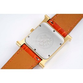 Hermes Bv Factory 316 Refined Steel Leather Strap Diamond Watch Brown