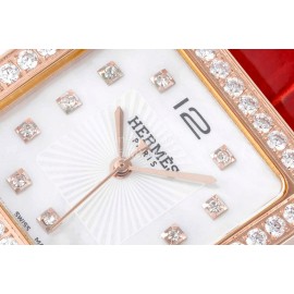 Hermes Bv Factory 316 Refined Steel Leather Strap Diamond Watch Red