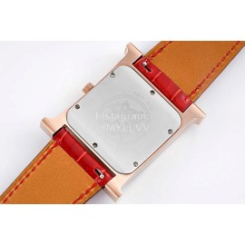 Hermes Bv Factory 316 Refined Steel Leather Strap Diamond Watch Red