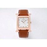 Hermes Bv Factory 316 Refined Steel Leather Strap Watch Brown