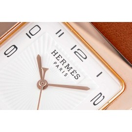 Hermes Bv Factory 316 Refined Steel Leather Strap Watch Brown