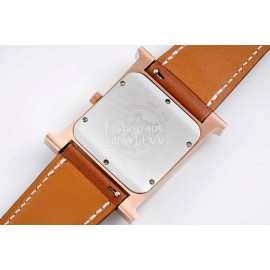 Hermes Bv Factory 316 Refined Steel Leather Strap Watch Brown