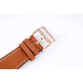 Hermes Bv Factory 316 Refined Steel Leather Strap Watch Brown