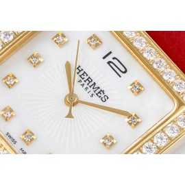 Hermes Bv Factory 316 Refined Steel Red Leather Strap Diamond Watch 