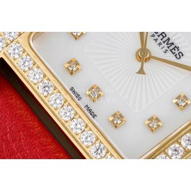 Hermes Bv Factory 316 Refined Steel Red Leather Strap Diamond Watch 