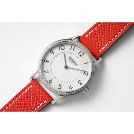 Slim D’Hermes Baton Pointer Leather Strap Watch Red