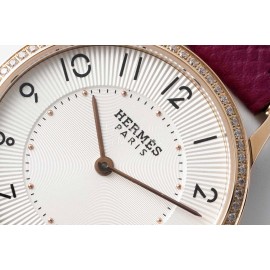 Slim D’Hermes Baton Pointer Leather Strap Watch Wine Red