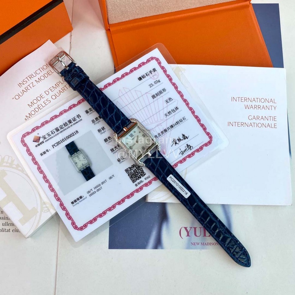 Hermes Cape Cod Series Leather Strap 316l Refined Steel Watch Navy