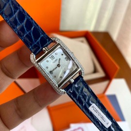 Hermes Cape Cod Series Leather Strap 316l Refined Steel Watch Navy