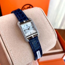 Hermes Cape Cod Series Leather Strap 316l Refined Steel Watch Navy