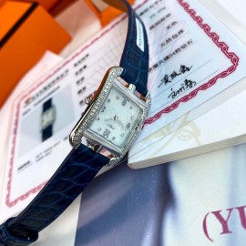 Hermes Cape Cod Series Leather Strap 316l Refined Steel Watch Navy