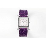 Hermes Bv Factory Heure H Purple Leather Strap Watch